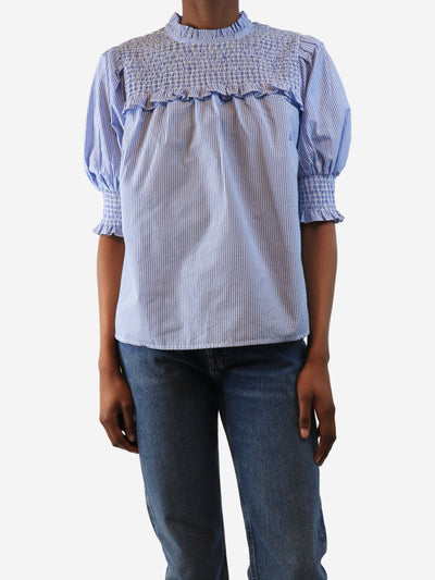 Munthe Blueand white shirred stripe blouse - size UK 6 Tops Munthe 
