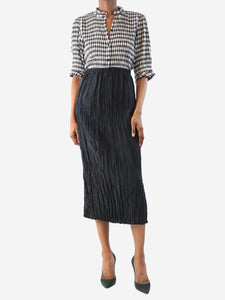 Toteme Black crinkled silk midi skirt - size UK 6