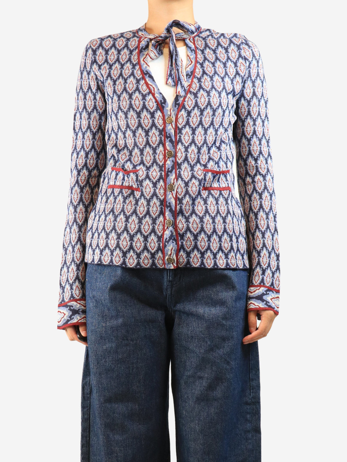 Blue jacquard cardigan - size UK 12 Knitwear Etro 