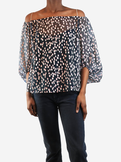 Dark blue sheer puff-sleeved organza top - size UK 8 Tops Vika Gazinskaya 