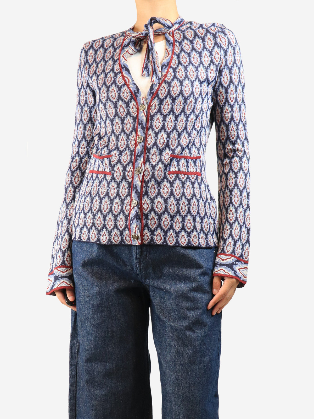 Blue jacquard cardigan - size UK 12 Knitwear Etro 