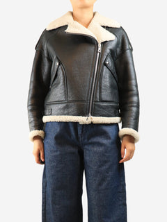 Black shearling biker jacket - size UK 8 Coats & Jackets Yves Salomon 
