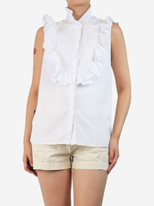 G. White sleeveless ruffled shirt - size UK 12