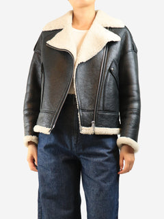 Black shearling biker jacket - size UK 8 Coats & Jackets Yves Salomon 