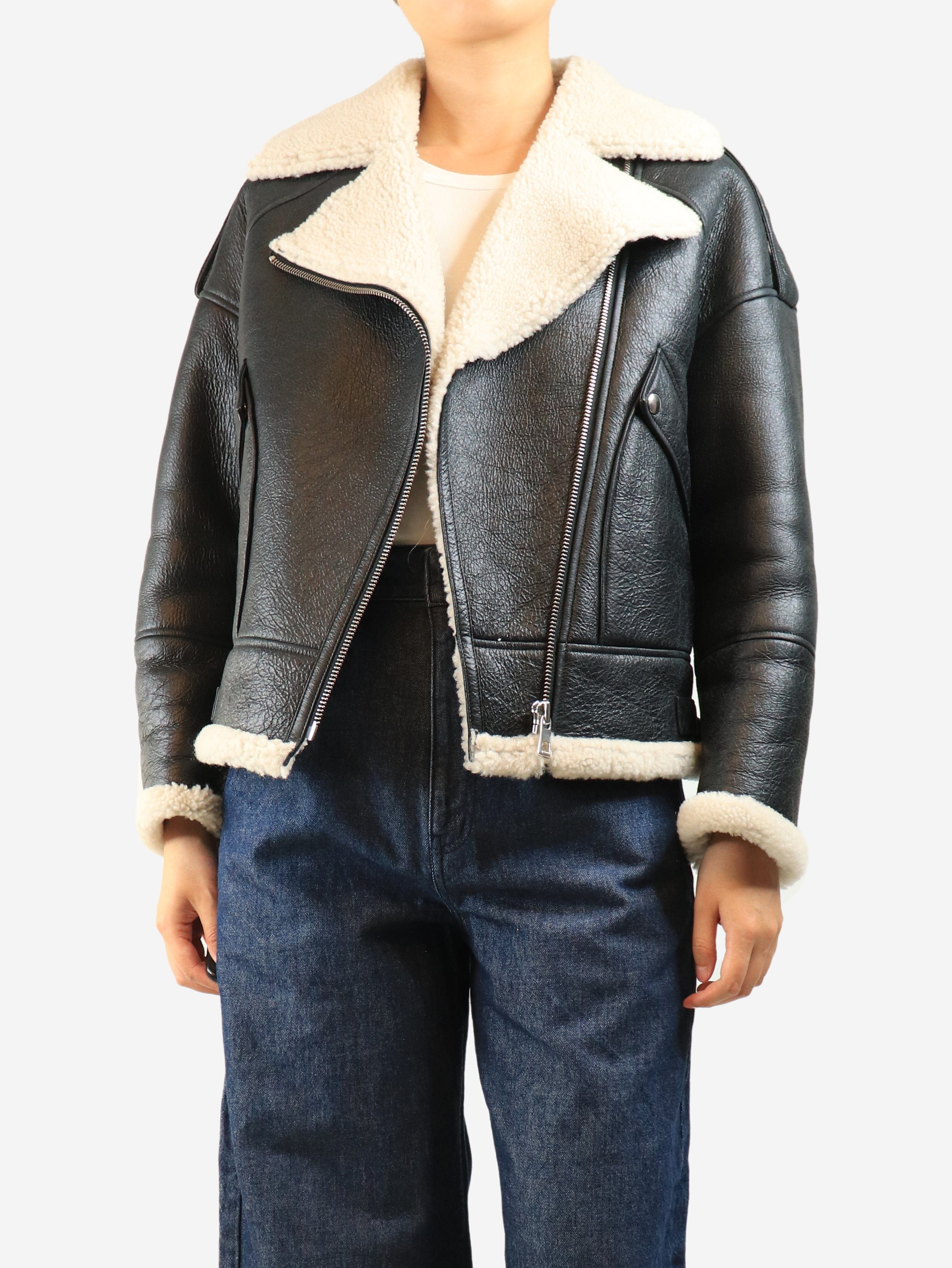 Black shearling biker jacket - size UK 8 Coats & Jackets Yves Salomon 