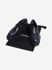 Chanel Dark blue chunky quilted leather loafers - size EU 36.5