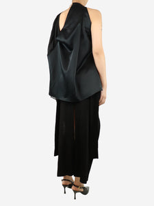 Celine Black pleated halterneck top - size UK 10