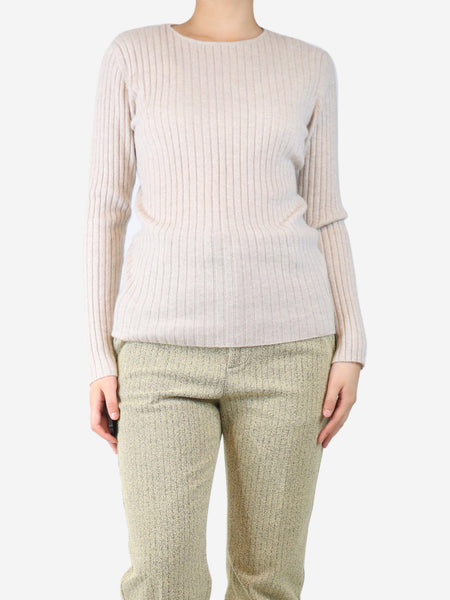 Neutral ribbed cashmere jumper - size L product image