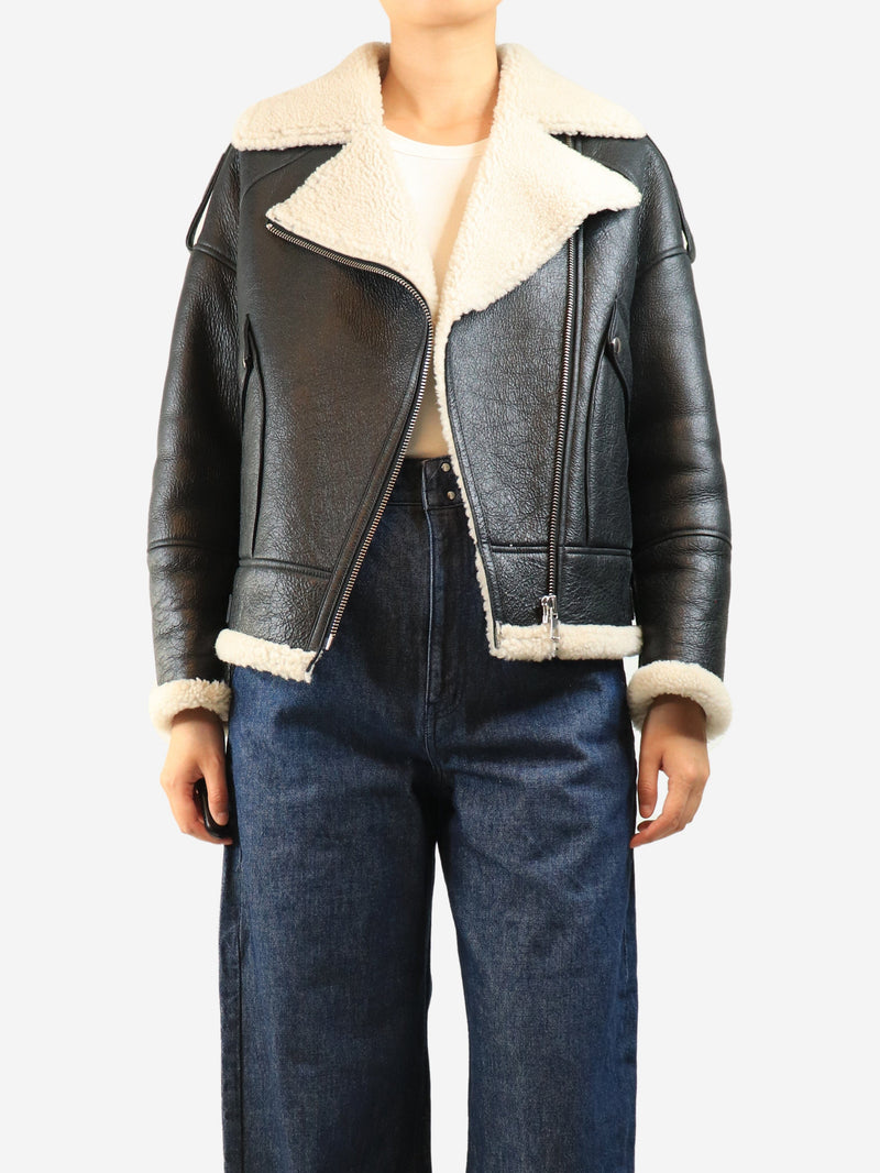 Black shearling biker jacket - size UK 8 Coats & Jackets Yves Salomon 