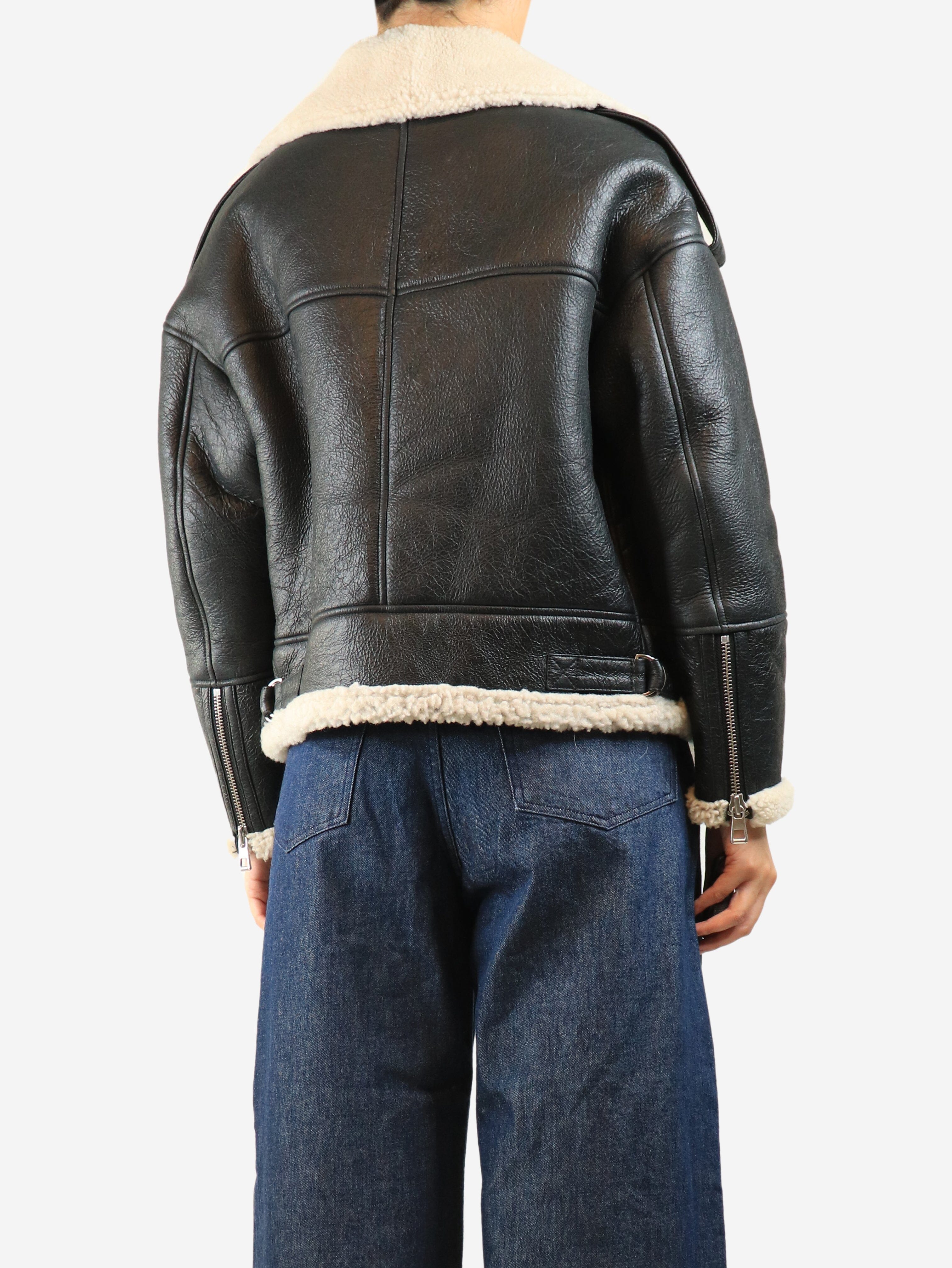 Black shearling biker jacket - size UK 8 Coats & Jackets Yves Salomon 