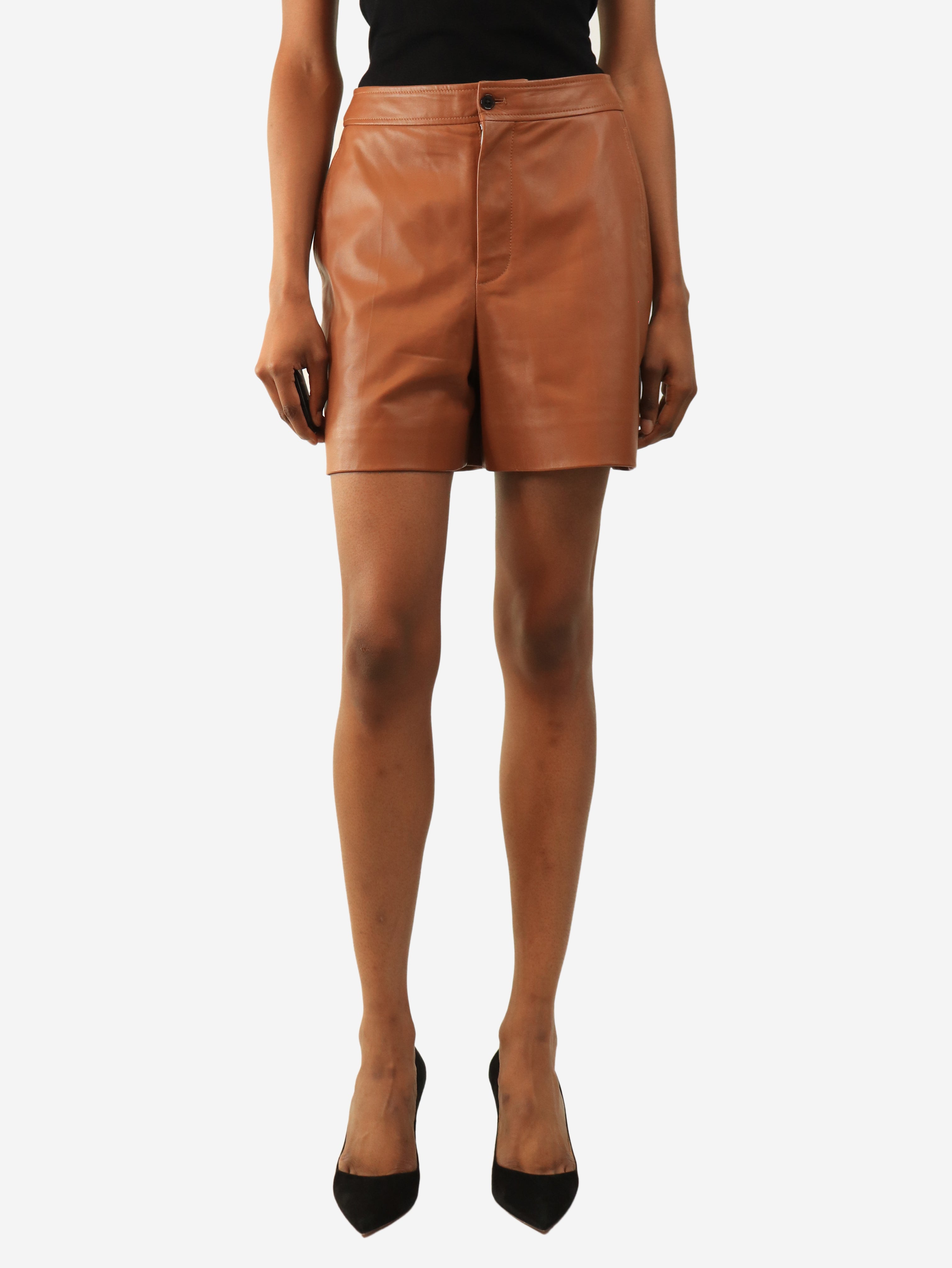 Tan leather shorts - size UK 4