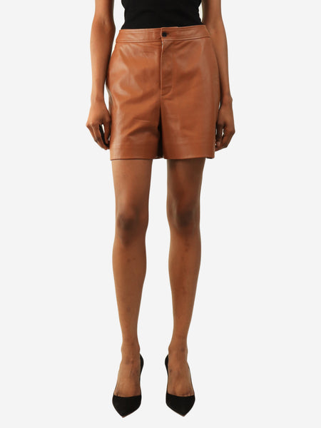 Tan leather shorts - size UK 4 product image