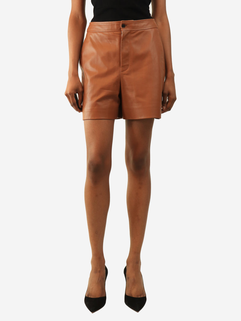 Tan leather shorts - size UK 4