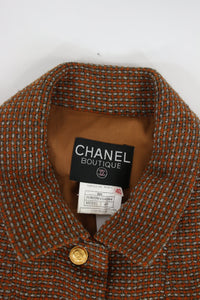 Chanel Orange check textured wool A-line skirt and blazer set - size UK 12