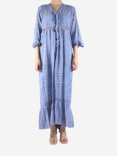 Blue embroidered ruffle maxi dress - size S/M Dresses Soler 