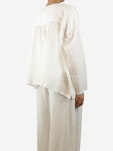 Eskandar White linen wide-neck shirt - size UK 8