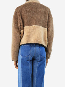 Anine Bing Brown cropped colour-block teddy fleece pullover - size XS