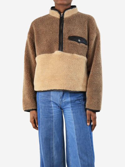 Brown cropped colour-block teddy fleece pullover - size XS Tops Anine Bing 