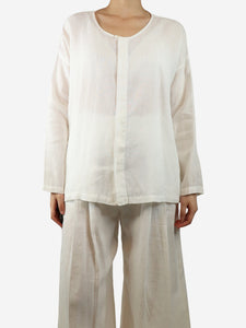 Eskandar White linen wide-neck shirt - size UK 8