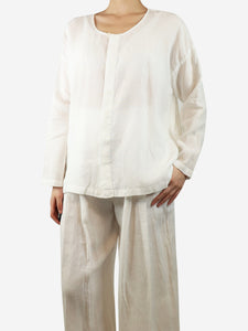 Eskandar White linen wide-neck shirt - size UK 8