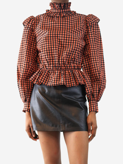 Red cropped gingham seersucker blouse - size UK 6 Tops Ganni 