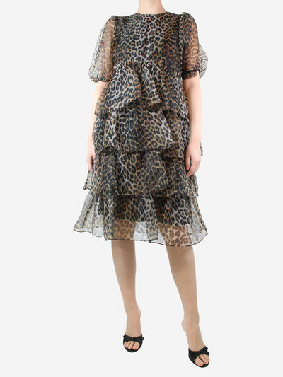 Animal print leopard print ruffle midi dress - size UK 10 Dresses Ganni 