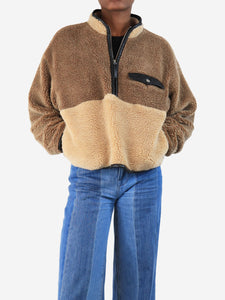 Anine Bing Brown cropped colour-block teddy fleece pullover - size XS
