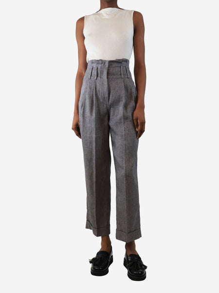 Grey high-waist linen trousers - size UK 4 alternate image