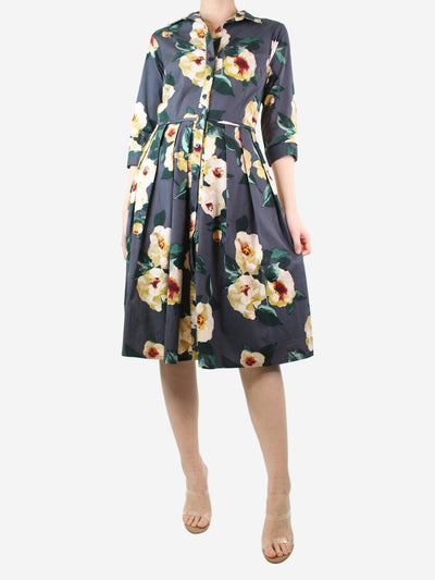 Dark grey floral printed shirt dress - size UK 10 Dresses Samantha Sung 