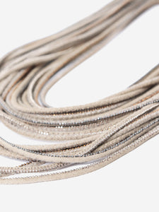 Brunello Cucinelli Grey leather Diamante layered necklace