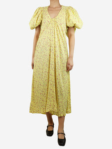 Rotate Rotate Yellow puff-sleeved floral dress - size UK 8