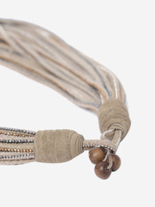Brunello Cucinelli Grey leather Diamante layered necklace
