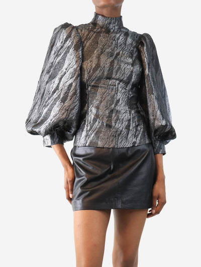 Silver puff-sleeved metallic blouse - size UK 6 Tops Ganni 