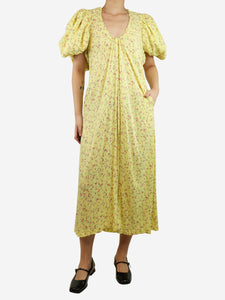 Rotate Rotate Yellow puff-sleeved floral dress - size UK 8