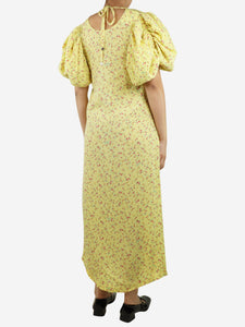 Rotate Rotate Yellow puff-sleeved floral dress - size UK 8