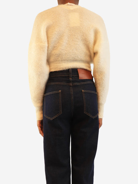 Cream cropped mohair knit cardigan - size UK 6 alternate image