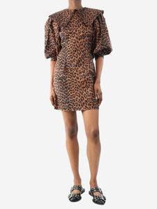 Ganni Ganni Brown leopard print poplin mini dress - size UK 6