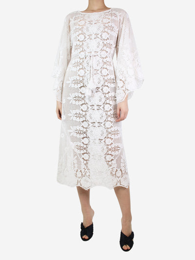 White belted wide-sleeved lace midi cover-up - size UK 10 Dresses Miguelina 