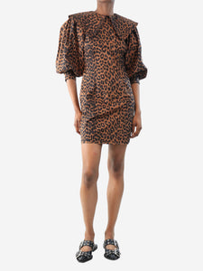 Ganni Ganni Brown leopard print poplin mini dress - size UK 6