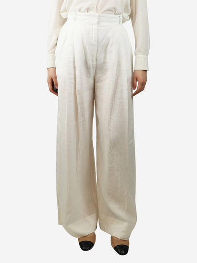 White wide-leg linen trousers - size UK 10 Trousers Three Graces 