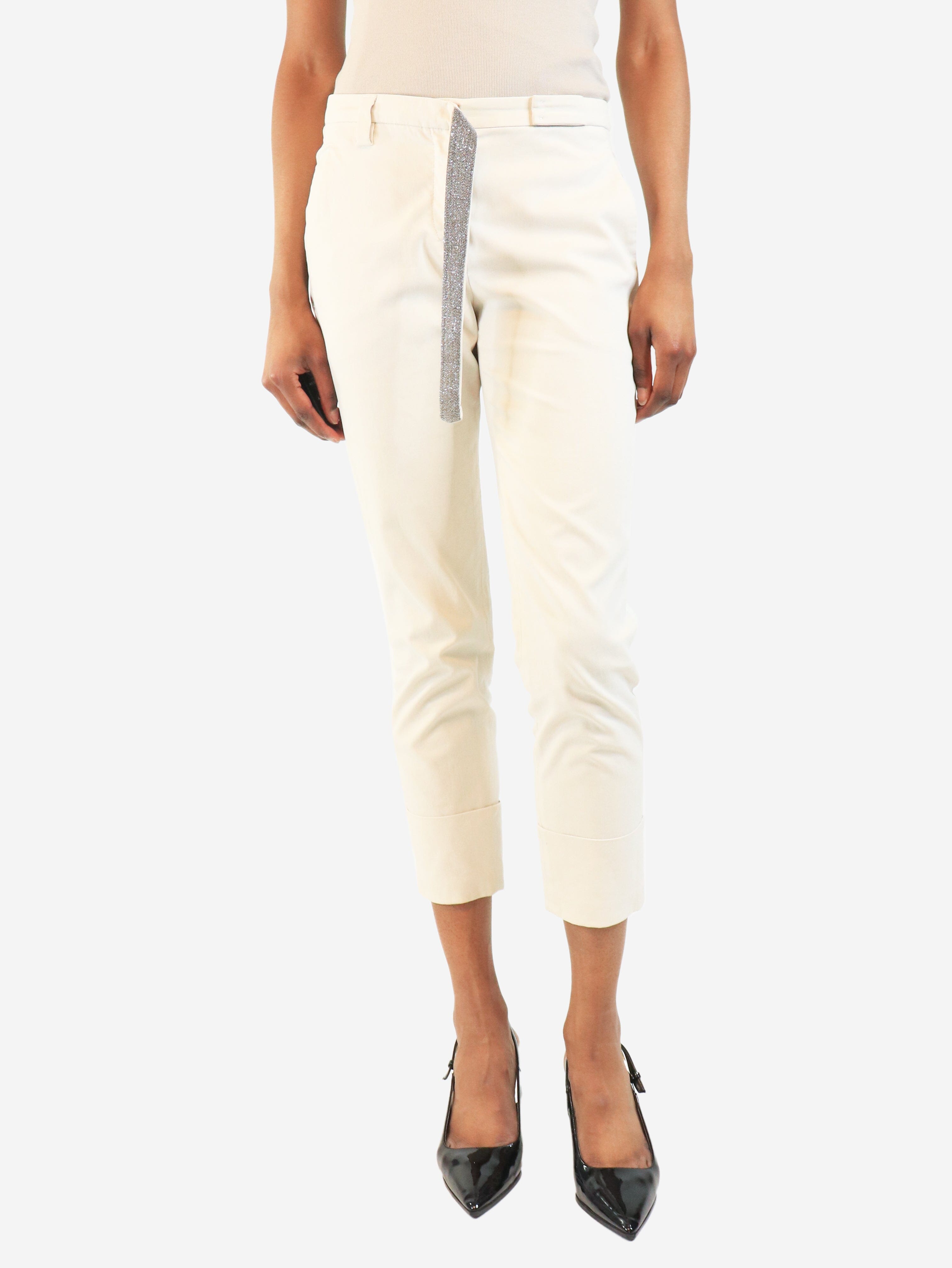 White slim-leg trousers with diamante belt - size UK 6 Trousers Brunello Cucinelli 