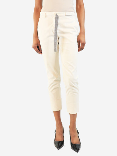 White slim-leg trousers with diamante belt - size UK 6 Trousers Brunello Cucinelli 