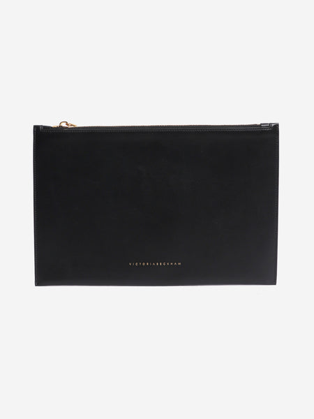Black leather zip clutch product image
