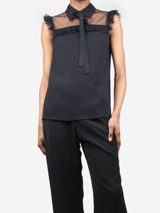 Miu Miu Black sleeveless lace-trimmed blouse - size UK 6