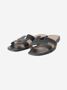 Hermes Black Oran leather sandals - size EU 38