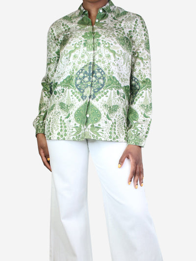 Green and cream silk floral blouse - size UK 14 Tops Etro 