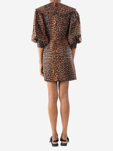 Ganni Ganni Brown leopard print poplin mini dress - size UK 6