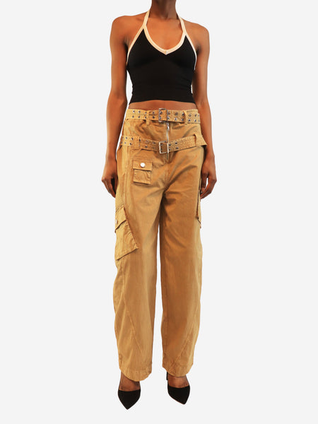 Tan belted cargo pants - size UK 6 alternate image