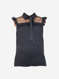 Miu Miu Black sleeveless lace-trimmed blouse - size UK 6