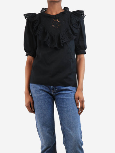 Black broderie anglaise ruffle blouse - size UK 6 Tops Rebecca Taylor 